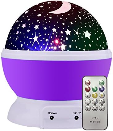 KBAYBO Baby Night Light Moon Star Projector - 4 LED Bulbs 9 Light Color Changing With USB Cable, Unique Gifts for Men Women Kids Best Baby Gifts (Purple-Remote)