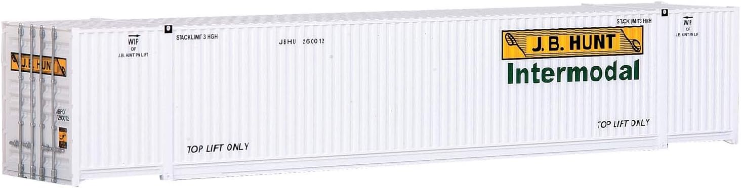 Walthers SceneMaster HO Scale Model of J.B. Hunt Intermodal (White, Yellow, Green) 53' Singamas Corrugated Side Container