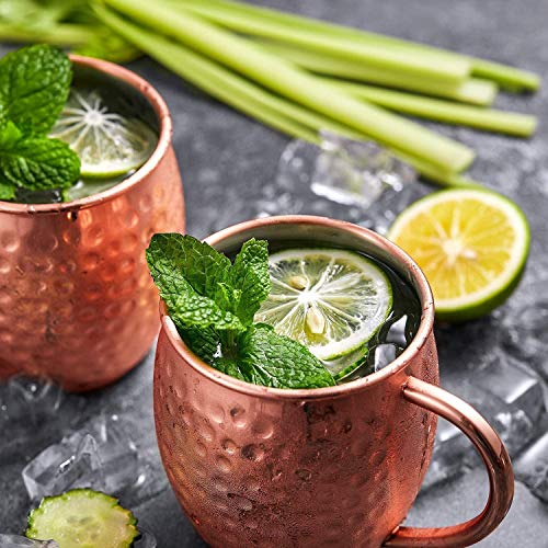 Deik Moscow Mule Mugs, 16oz Set of 4 Moscoe Mule Copper Cups with Brass