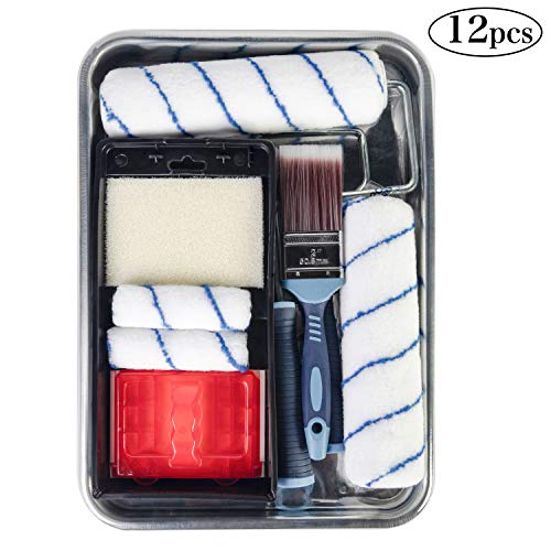 ETERNA Paint Tray Set,12-Piece Painting Roller Kit,Painting Rollers,Brushes,Covers,Frames,Tray,12Pcs Kit for House Decorating DIY Walls Ceiling