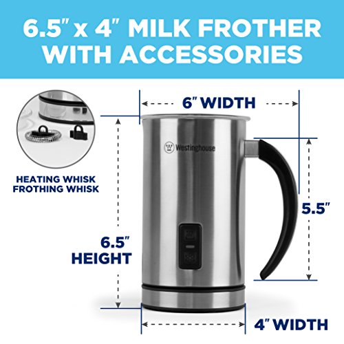 Westinghouse WMF008 Frother Milk Steamer with Push-Button Power and Automatic Shut-Off, Stainless Steel