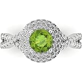 Clara Pucci 1.3125 cttw Peridot 14K White Gold Halo Ring for Women - Cocktail Statement Fashion Jewelry Gift (6mm, Round Cut)