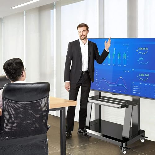 Mobile TV Stand Rolling TVs Cart for 32-75 Inch, Height Adjustable Floor TV Stand, LCD LED Flat Panel Curved Screen, with Wheels as a Movable Portable TV Stand, Max VESA 600x400mm