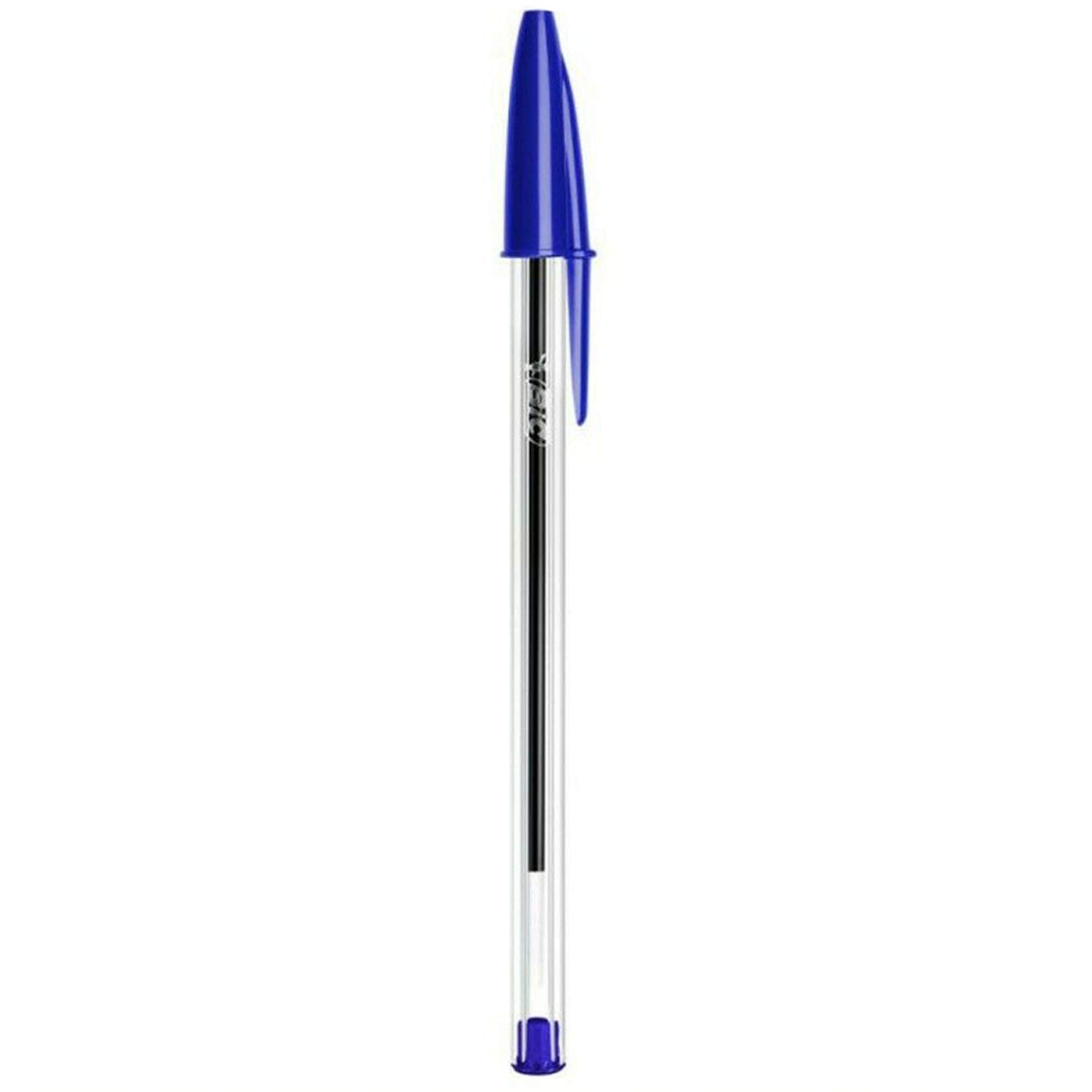 BiC Cristal ORIGINAL Medium Daily BALLPOINT PENS Biros 1.0 mm Everyday Essay Writing Home School Office Clear Barrel 4 Colours - 20 x Blue