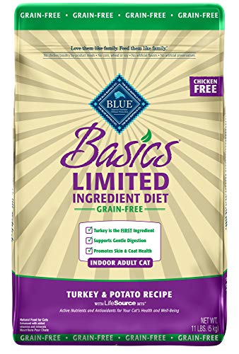 Blue Buffalo Basics Turkey & Potato Recipe for Cats-Grain Free Dry Cat Food, 11 lb Bag