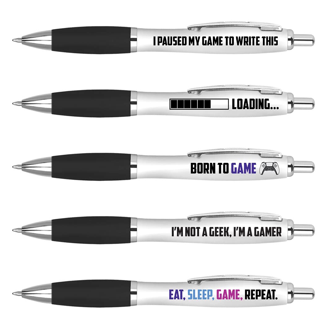 DV DESIGN 5 x Gaming Pens - Eat Sleep Game Repeat Gamer Teen Boys Men Quotes Gift #75731