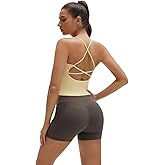 SUUKSESS V Neck Padded Longline Sports Bras Workout Open Back Tank Tops