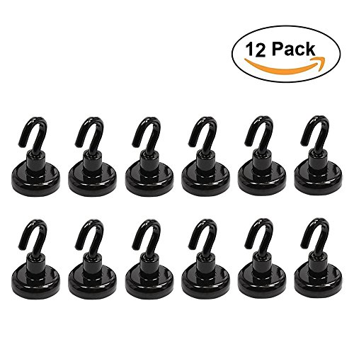 AUTIDEFY Magnetic Hook, 12Pound Heavy Duty Strong Powerful Hanging Hooks D16 Multi-purpose Indoor Outdoor Kitchen Bathroom Bedroom Garage Lockers Office (Black)