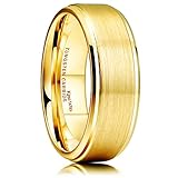 King Will GLORY Womens Mens 8mm Matte Brushed Tungsten Carbide Ring 14K Yellow Gold Wedding Band Comfort Fit