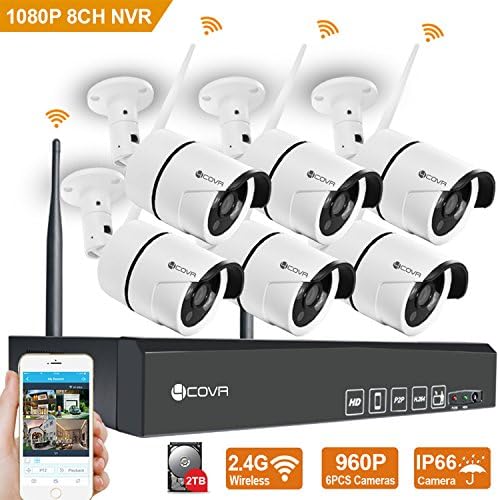 Home Security Camera System - Forcovr 8 Channel HD 1080P Wireless Surveillance Cameras System 1PC CCTV Network Recorder and 6PCS 960P Outdoor Waterproof IP Cameras With Night Vision (2TB Hard Drive)