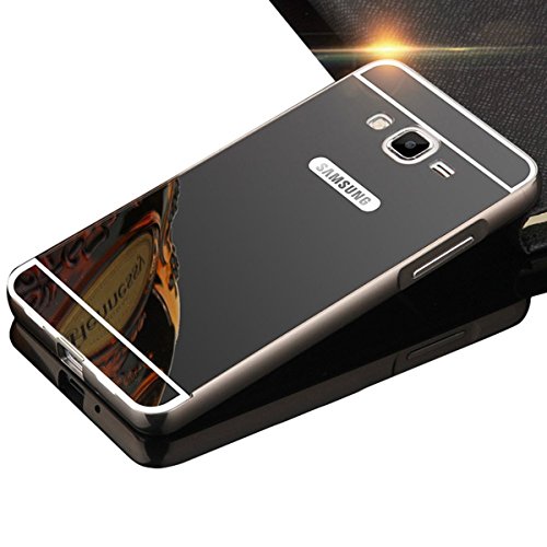 Galaxy J2 Prime Case,Grand Prime Plus Case,DAMONDY Luxury Bling Ultra Slim Thin Hard Back Case Cover Metal Bumper Frame Mirror Shockproof Design For Samsung Galaxy J2 Prime -Black