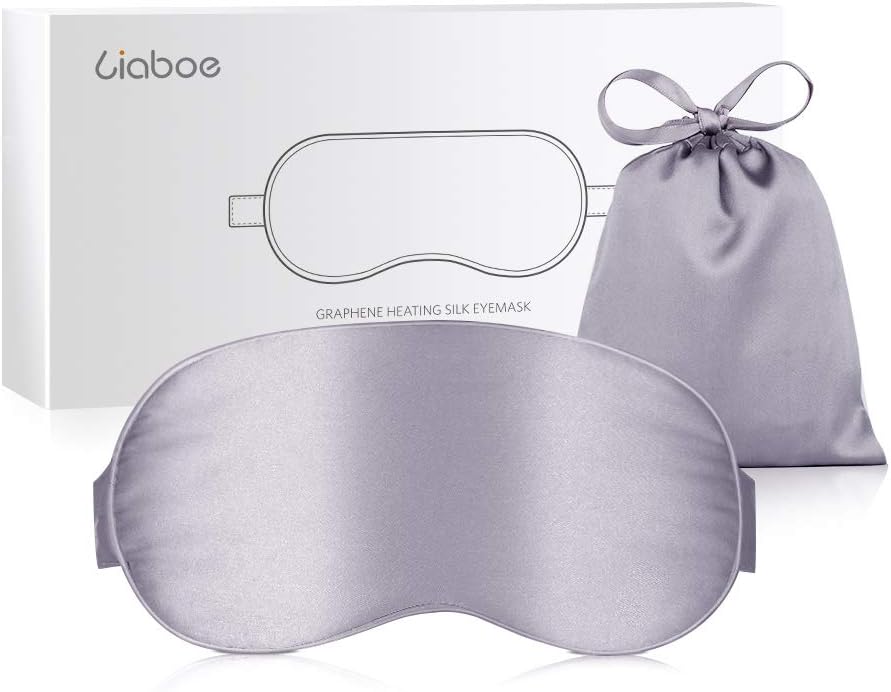 Natural Silk Graphene Sleep Heated Eye Mask, Liaboe USB Warm Heating Eye Mask with Far Infrared, Time&Temp Control,USB Cable, Warm Therapeutic Treatment for Puffy Eyes/Dark Cycles/DryEyes/Tired Eyes