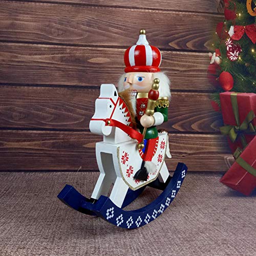 12 inch Wooden Nutcracker Rocking Horse,Decorative Christmas Nutcracker Crafts Ornaments Shelf or Table Decor - Thumbnail 2