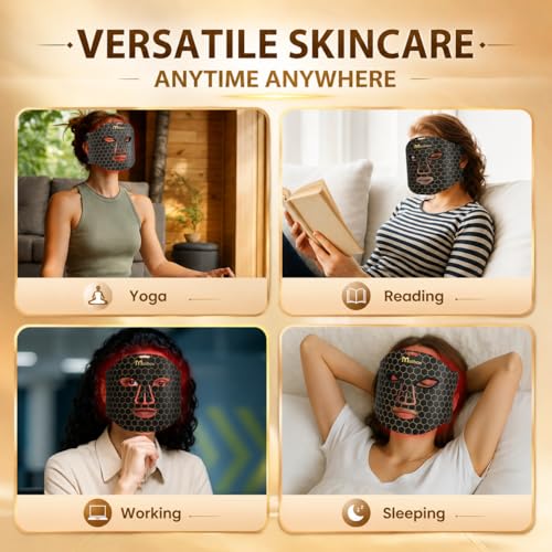 Red Light for Face, Led Mask for Face Spectrum Mask 850nm and Red Light 630nm, 460nm, 4 Gears Energy Adjustment, Black