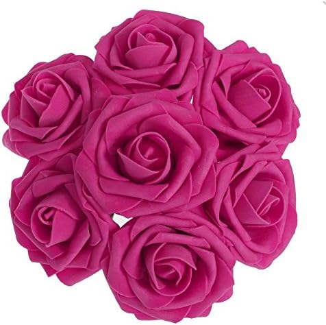 Dinopure Wedding Bouquet 50pcs Artificial Flowers White Real Touch Artificial Roses for Bouquets Centerpieces Wedding Party Baby Shower DIY Decorations (fuchsia)