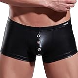 YiZYiF Men's Leather Like Front Holes Boxer Briefs Wetlook Bikini Swimwear