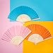Bememo Hand Held Fans Silk Bamboo Folding Fans Handheld Folded Fan for Church Wedding Gift, Party Favors, DIY Decoration (Multicolor, 48 Pack)