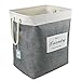 iwill CREATE PRO Folding Laundry Hamper,100% Natural Linen,Cotton Lining Dirty Clothes Sorter,Collapsible Laundry Container,Grey