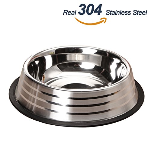 Stainless Steel Dog Bowls With Rubber Base NonSkid Classical Food Bowl