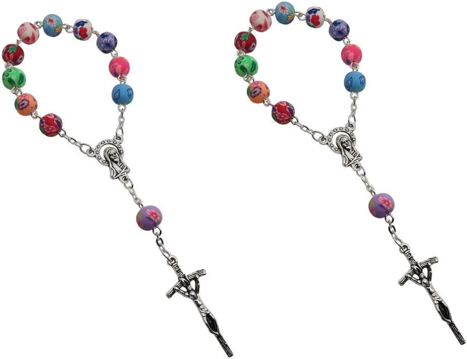 BOBIJOO JEWELRY - Lot x 2 Little Mini Rosaries Baptism Child Baby Rearview Mirror Christian Clay Colors
