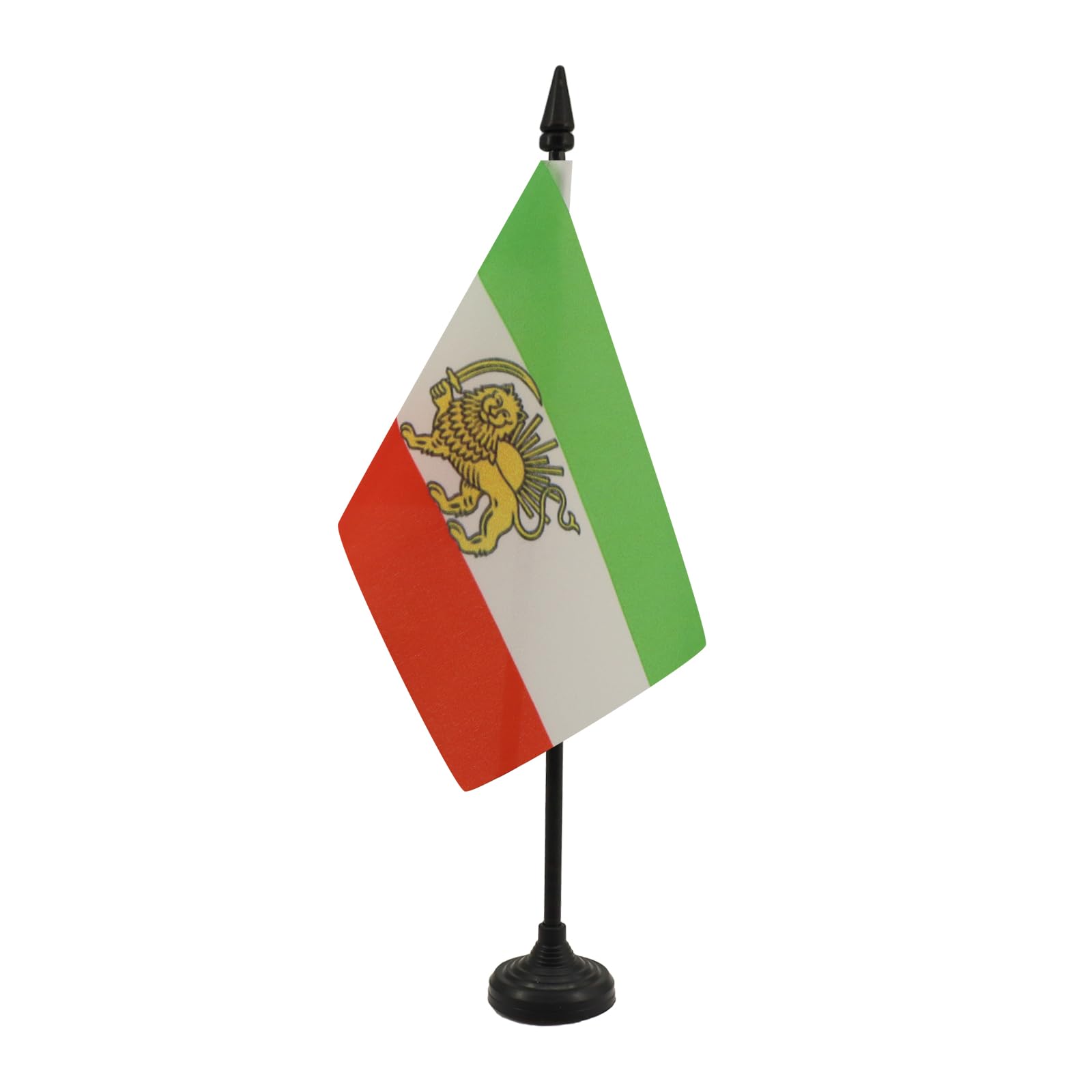 AZ FLAG - Iran Old Table Flag 4'' x 6'' - Iranian Office Mini Banner 100% Polyester 15 x 10 cm - Mini Desk Flag with 10'' Pole and Black Plastic Base