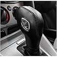 DEYTOP Gear Shift Knob Cover for Fusion/Escape/Focus/Fiesta Auto Leather Shifter Knob Trim for EcoSport/Transit/C-Max Accessories (Black with Black Stitches)