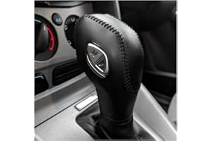 DEYTOP Gear Shift Knob Cover for Fusion/Escape/Focus/Fiesta Auto Leather Shifter Knob Trim for EcoSport/Transit/C-Max Accessories (Black with Black Stitches)