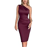 CurvySweet Women's One Shoulder Elegant Classic Formal Evening Bodycon Midi Sheath Dress with Ruffle Hem and Built-in Bra
