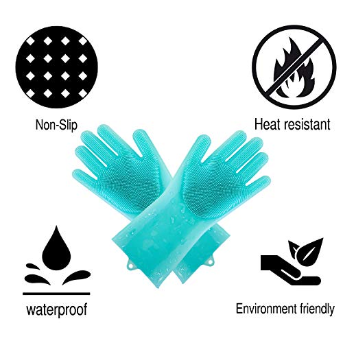 Silicone Cleaning Gloves Set of 2 – Magic, Reusable Dishwashing Scrubber – Heat-Resistant, Dishwasher-Safe Bristles for Car Washing, Pet Care, Kitchen and Bathroom Cleaning + Free Hanging Hook (Mint) - Thumbnail 7