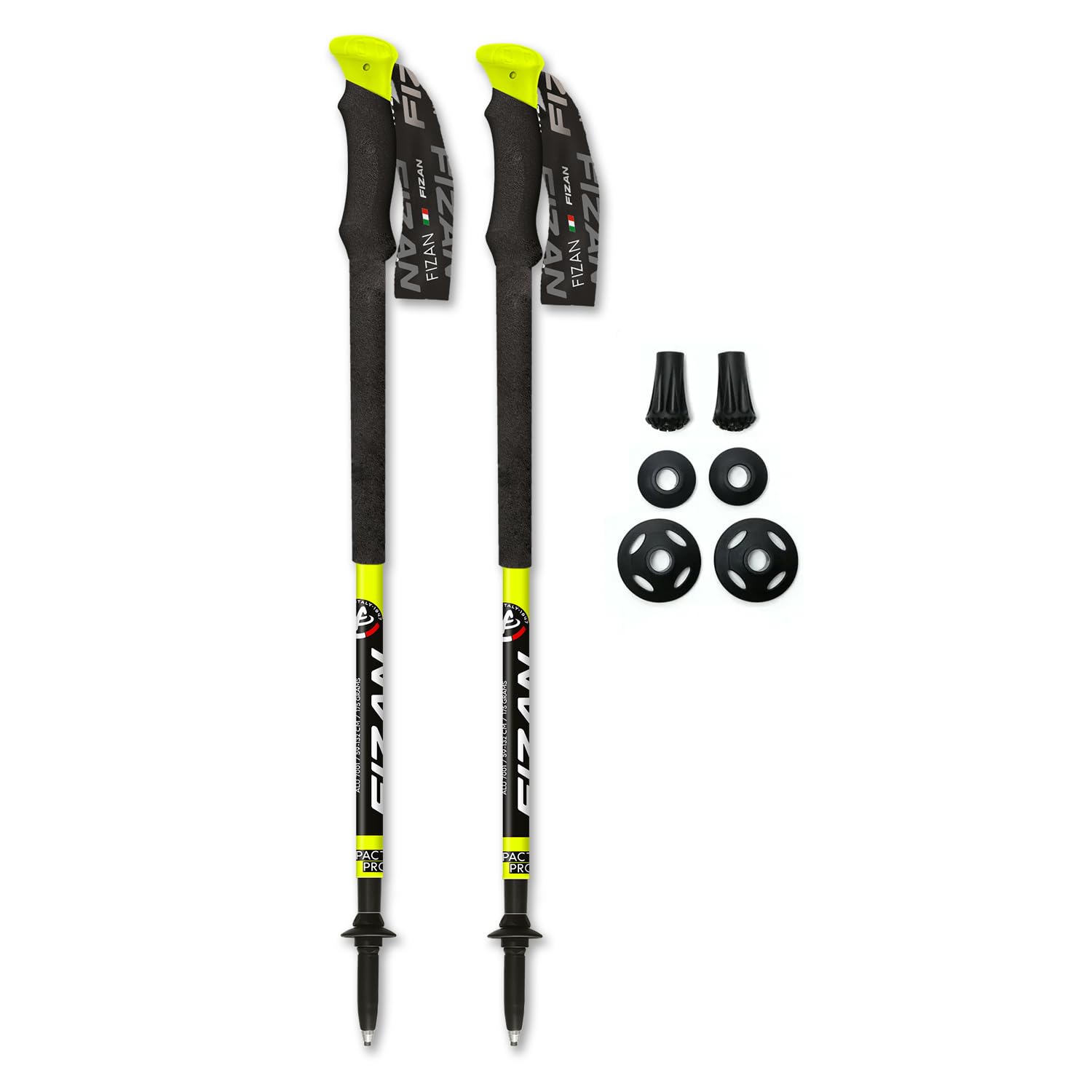 Fizan Compact Pro Aluminium Walking Stick, 3 Sections, 59 cm - 132 cm, Extra Long Eva Grip, Black & Yellow
