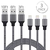 Lightning Cable, Live2Pedal [3 Pack] iPhone Charger to USB Syncing and Charging Cable Data Nylon Braided Cord Charger for iPhone 8/Plus7/7 Plus/6/Plus/6S/Plus/5/5S/5C/Se(Gray+Black)
