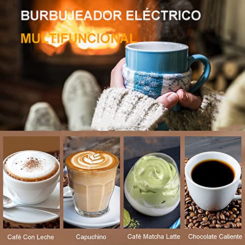 Bauihr Batidora de Leche Espuma, Espumador de Leche Recargable por USB, Batidor Electrico de Mano 3 velocidades Ajustables con 3 Batidores de Acero Inoxidable para Latte, Capuchino, Café, Matcha
