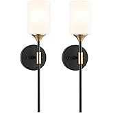 BYOLIIMA Industrial Mid Century Wall Sconce Set of 2 with White Cylinder Glass Shades Modern Bathroom Vanity Wall Lamp Black 