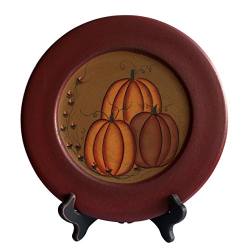 CVHOMEDECO. Primitive Antique Pumpkin Painted Wood Decorative Plate Halloween Display Wooden Plate Home Décor Art, 9-3/4 Inch - Thumbnail 3