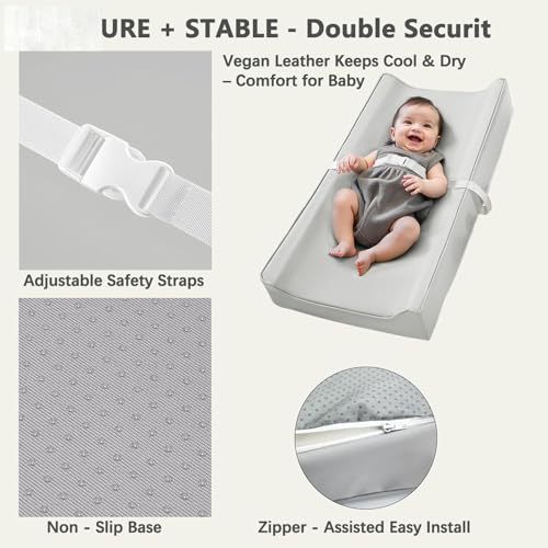 Baby Changing Pad, Waterproof Diaper Changing Pad for Dresser and Table, Leather Wipeable and Easy to Clean, Light Grey 78 * 40 * 11Cm ﻿