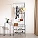 Homfa Metal Entryway Coat Shoe Rack 3-Tier Shoe Bench with Coat Hat Umbrella Rack 20 Hooks (Black)