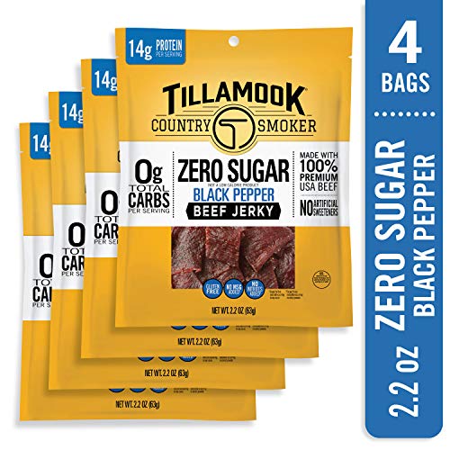 Tillamook Zero Sugar Black Pepper Keto Friendly Beef Jerky 4 Pack, 8.8
