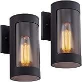 Cerdeco Black Outdoor Wall Lights,Cylinder Aluminum Porch Light with Transparent Glass,Modern Outdoor Wall Sconces,2 Pack
