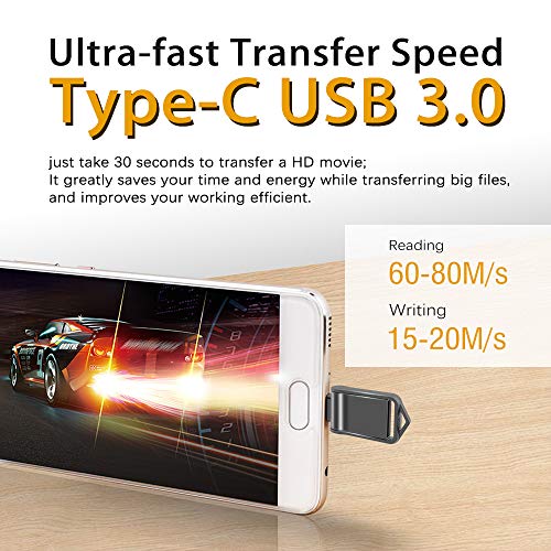 KEXIN 32GB Type C USB Flash Drive 3.0 Metal Dual Drive Pocket-Size OTG Memory Stick for Type-C Android Smartphones Tablets, New MacBook, Samsung Galaxy S8, S8 Plus, Note 8, Black