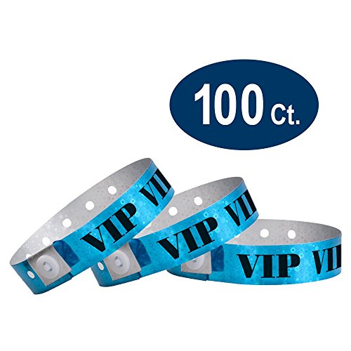 WristCo Holographic Blue VIP Plastic Wristbands - 100 Pack Wristbands For Events