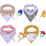 Baby Bibs,Aniwon 4 Pack Bandana Drool Bibs and 4 Baby Teething Toys Gift Set Organic Cotton Baby Bibs for Girls