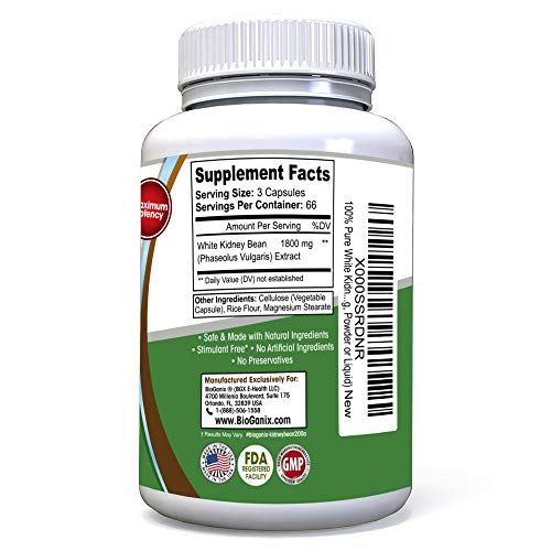 Pure White Kidney Bean Extract 1800mg Serving (200 Capsules) Best Carb and Fat Blocker & Starch Intercept Supplement for Weight Loss