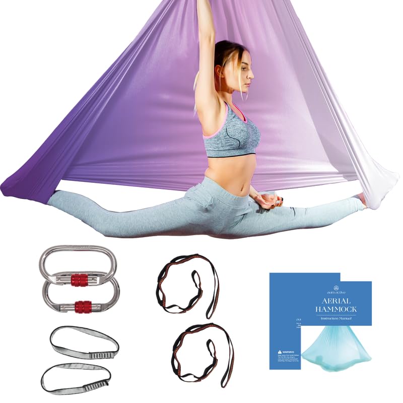 Photo 1 of Aum Active Aerial Silk Yoga Hammock & Swing for Home, Inversion Exercises, Starter Kit for All Levels - Durable with Extension Straps, Carabiners, and Pose Guide