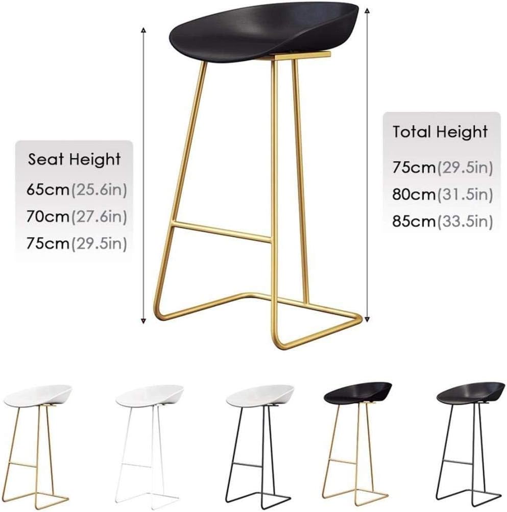 RFJJ Bar Stool Set Of 2 Barstools Contemporary Metal Legs Stools, White Plastic Seat And Black Frame,Counter Height Barstool For Kitchen Island, Office, Pub, Bistro (Size : 65cm)