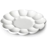 MALACASA Ceramic Deviled Egg Tray, 10 Inch Round Serving Platter, 12 Wells | Lead-Free Ceramic, Oven, Microwave, Freezer and Dishwasher Safe, for Appetizers, Parties and Holidays, Stackable, White
