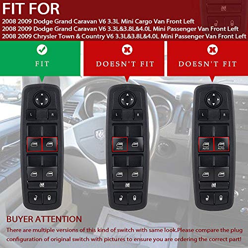 Driver Side Master Power Window Switch 4602535AG - For 2008-2010 Dodge Grand Caravan V6 and 2008-2010 Chrysler Town & Country V6 (Check and Compare Pins)