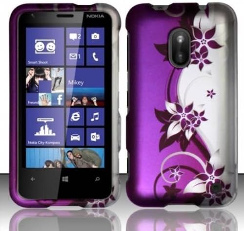 PURPLE VINES HARD PLASTIC MATTE COVER CASE FOR NOKIA LUMIA 620 + LCD PROTECTOR [In Casesity Retail Packaging]