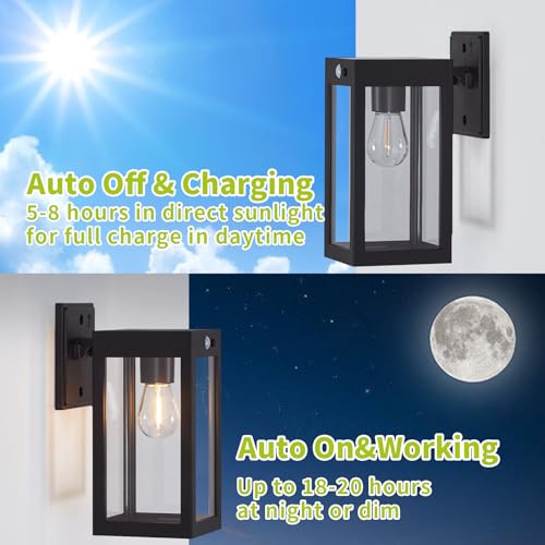 MDENLT 2 Pack Solar Porch Lights Outdoor,Solar Wall Lights with 3 Modes&Motion Sensor,Dusk to Dawn Sconce Lights Wall Mount,Exterior Wall Lantern Light Fixture for House,Garage,Patio,Shed,Black