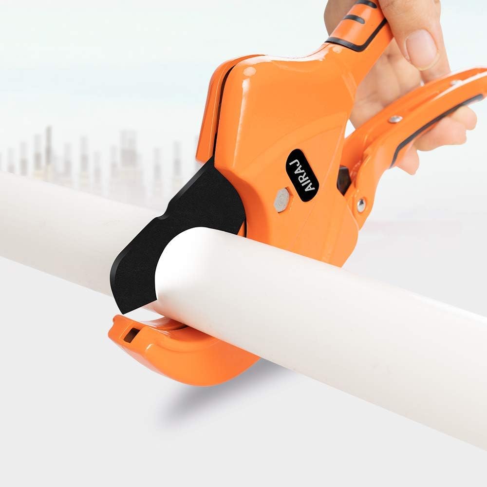 AIRAJ Ratchet PVC Pipe Cutter, Cuts up to 2-1/2"PEX, PVC, PPR and Plastic Hoses, Pipe Cutters with Sharp SK5 Stainless Steel Blades, Suitable for Home Repairs and Plumbers - - 