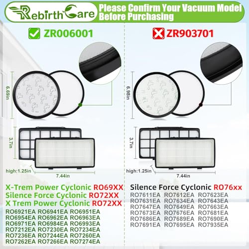 Rebirthcare ZR006001 Vacuum Cleaner Filters for Rowenta X-Trem Power Cyclonic/Silence Force Cyclonic RO69xx RO72xx RO6924EA RO6931EA RO7266EA RO7260EA RO7212EA Filter Accessories